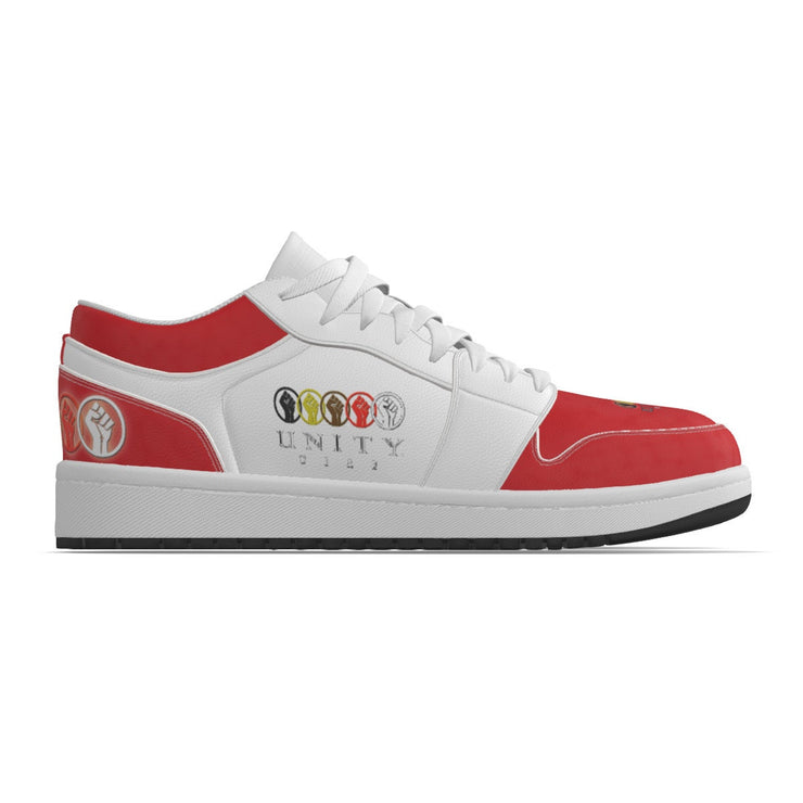 Unity 1's Men's Red Toes on White Leather Stitching Low-Top Shoes