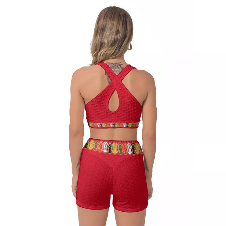 Unity Wear Red All-Over Print Women's Sports Bra Suit