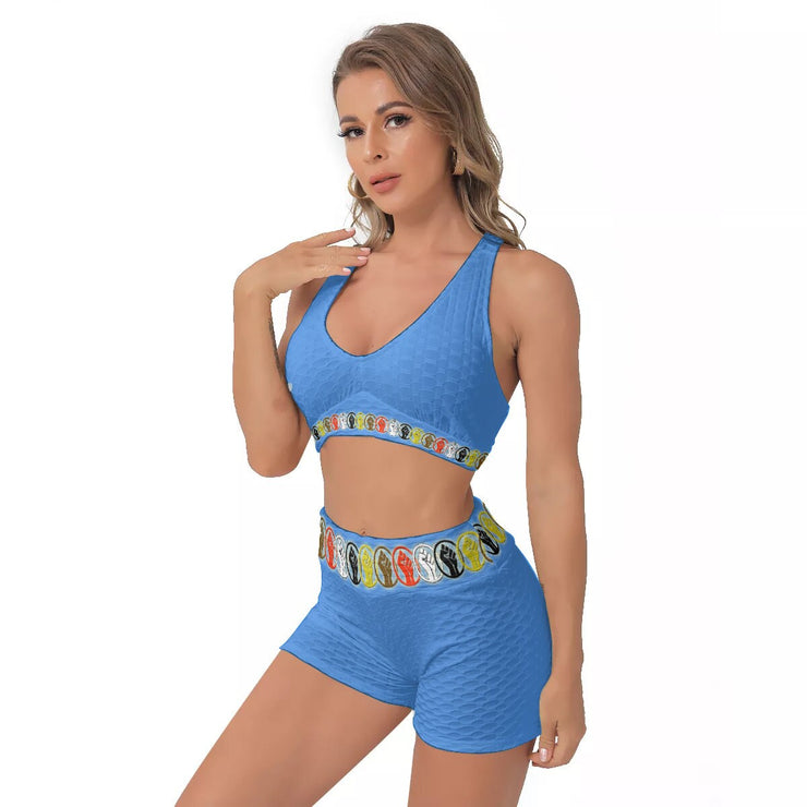 Unity Wear Sky-Blue All-Over Print Women's Sports Bra Suit
