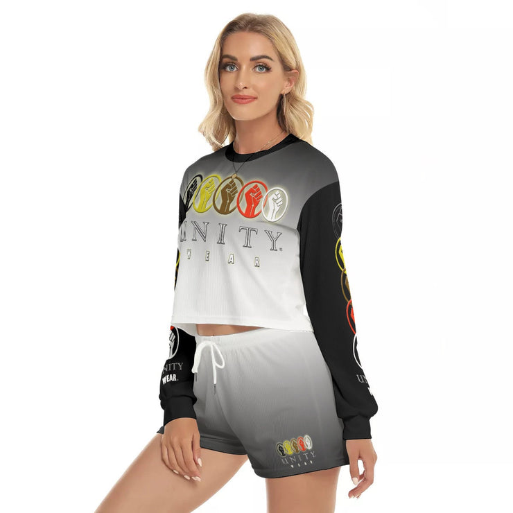Unity Wear All-Over Print Women's Black-to-White Grey-Dations Short Sweatshirt And Pants Suit