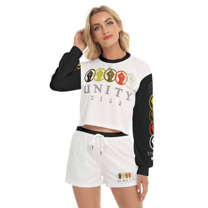 Unity Wear All-Over Print Women's White Short Sweatshirt and Pants Suit