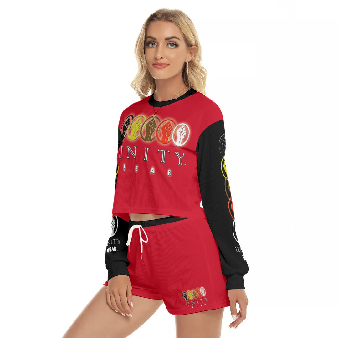 Unity Wear All-Over Print Women's Red Short Sweatshirt and Pants Suit
