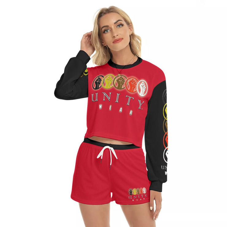 Unity Wear All-Over Print Women's Red Short Sweatshirt and Pants Suit