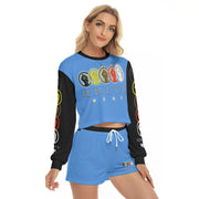 Unity Wear All-Over Print Women's Sky-Blue Short Sweatshirt and Pants Suit