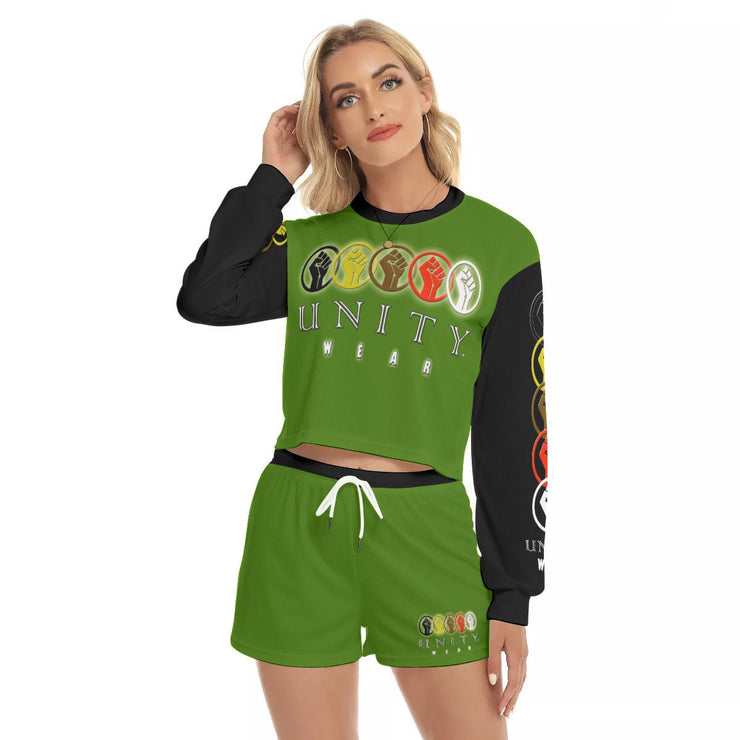 Unity Wear All-Over Print Women's Green Short Sweatshirt and Pants Suit