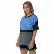 Unity Wear All-Over Print Women's Off-Shoulder Sky-Blue T-shirt Shorts Suit
