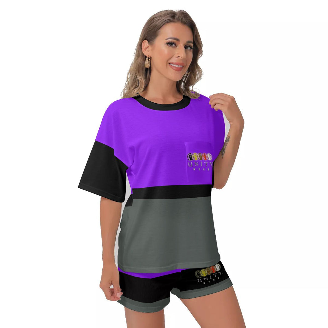 Unity Wear All-Over Print Women's Off-Shoulder Hot-Lavender T-shirt Short