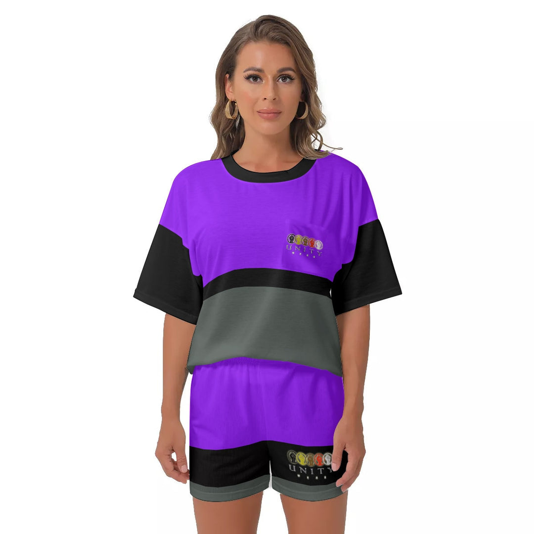 Unity Wear All-Over Print Women's Off-Shoulder Hot-Lavender T-shirt Short