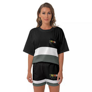 Unity Wear All-Over Print Women's Off-Shoulder Black, White and Grey T-shirt Shorts Suit