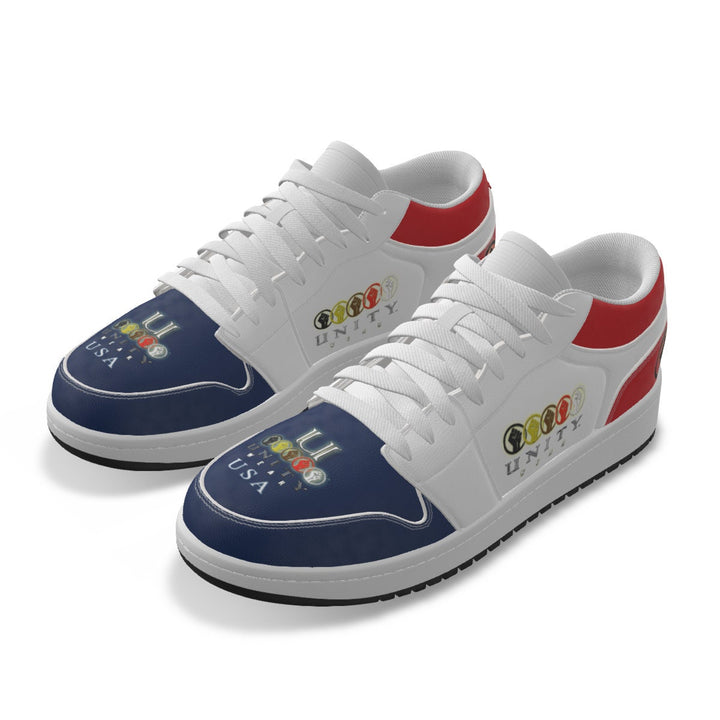Unity 1's Men's USA Red, White and Blue Synthetic Leather Stitching Low-Top Shoes