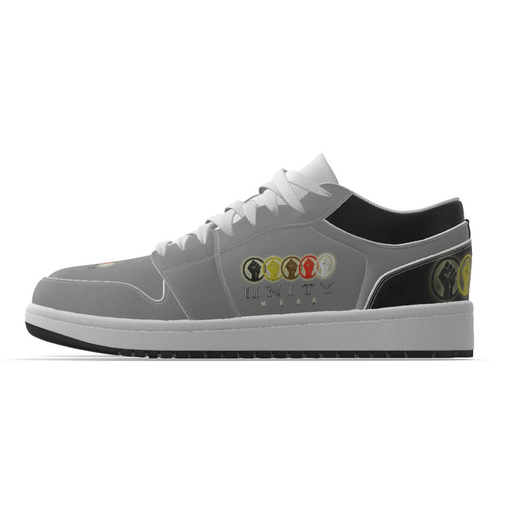 Unity 1's Men's Grey on Black Heel Leather Stitching Low-Top Shoes