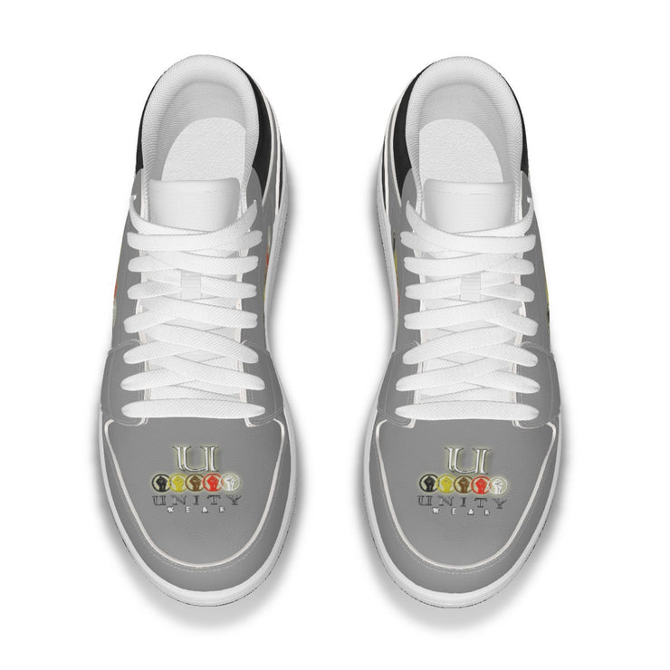 Unity 1's Men's Grey on Black Heel Leather Stitching Low-Top Shoes