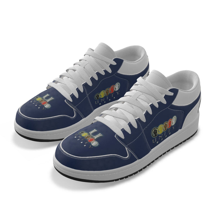 Unity 1's Men's Blue on White Heel Leather Stitching Low-Top Shoes
