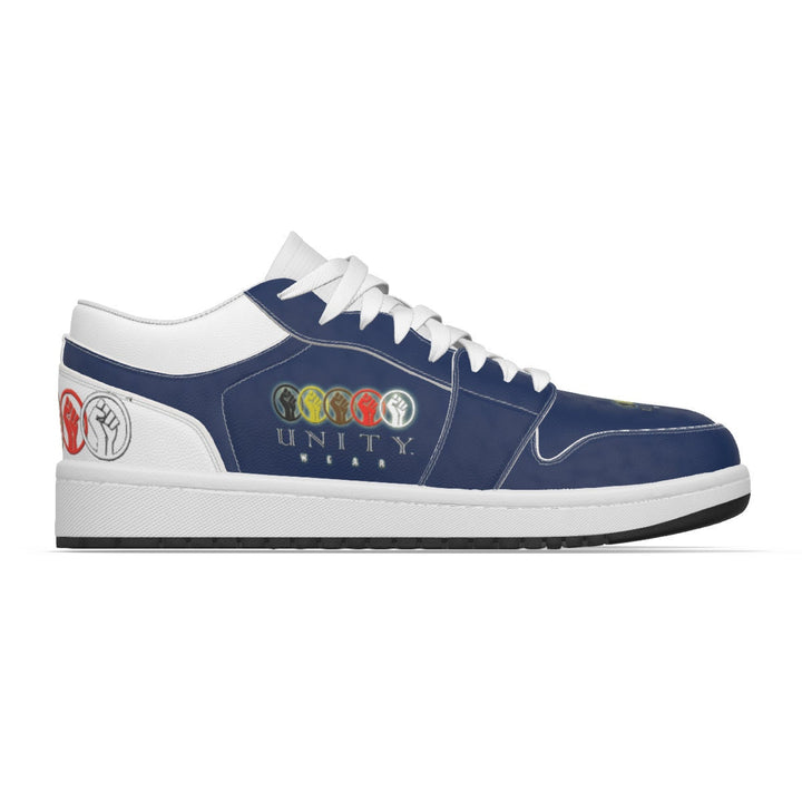 Unity 1's Men's Blue on White Heel Leather Stitching Low-Top Shoes