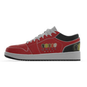 Unity 1's Men's Red on Black Heel Leather Stitching Low-Top Shoes