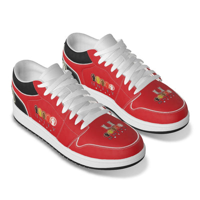 Unity 1's Men's Red on Black Heel Leather Stitching Low-Top Shoes