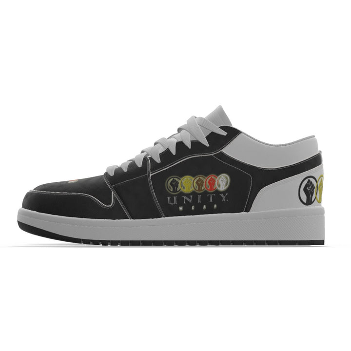 Unity 1's Men's Black on White Heel Leather Stitching Low-Top Shoes