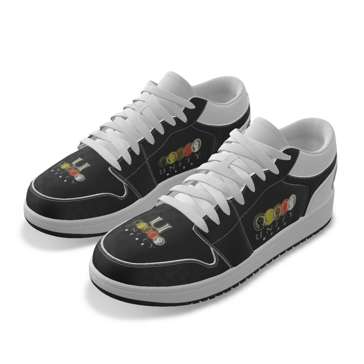 Unity 1's Men's Black on White Heel Leather Stitching Low-Top Shoes
