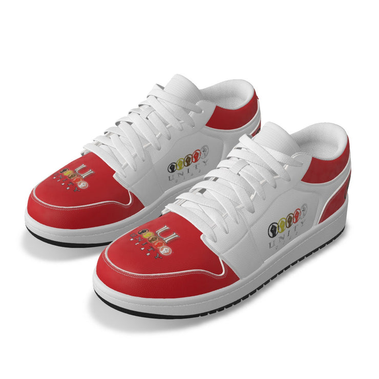 Unity 1's Men's Red Toes on White Leather Stitching Low-Top Shoes
