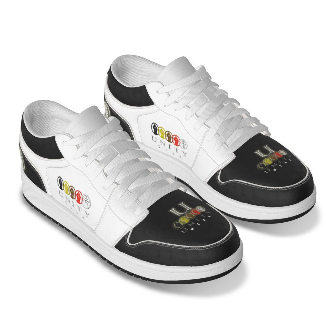 Unity 1's Black Toe on White Men's Leather Stitching Low-Top Shoes