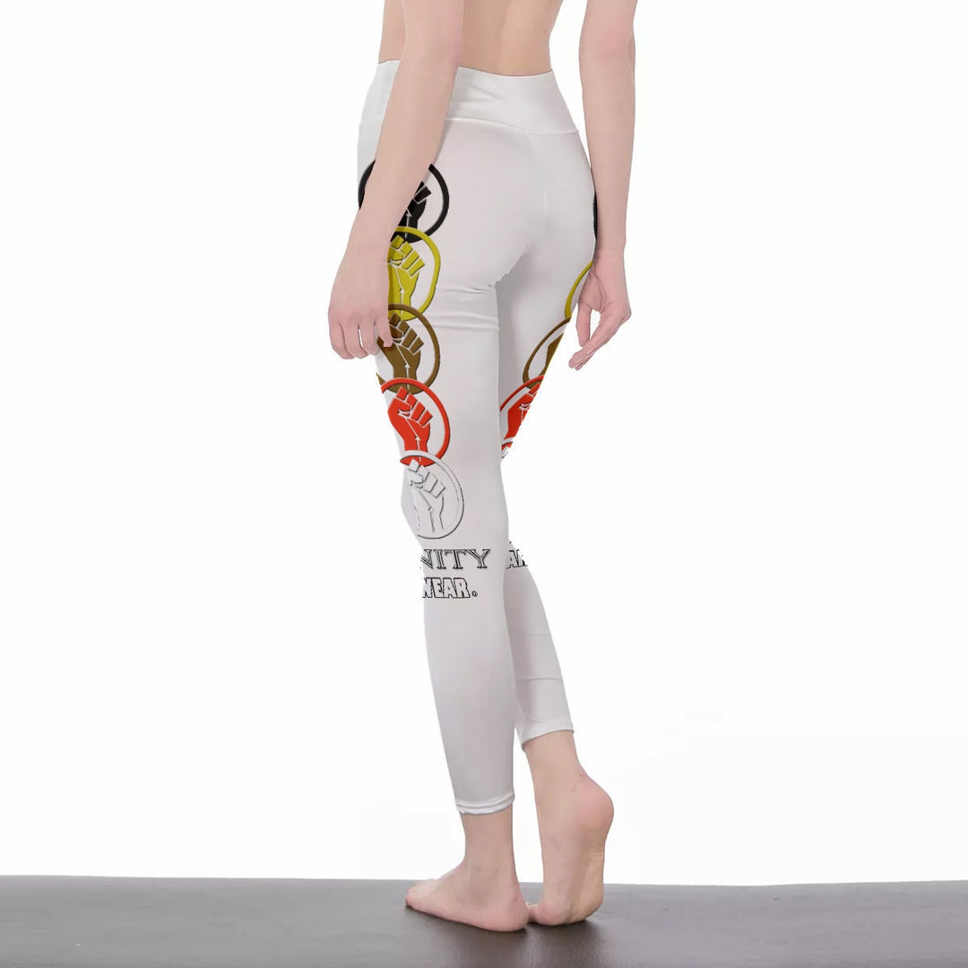 Unity Wear White All-Over Print Women's High Waist Leggings | Back Stitch Closure