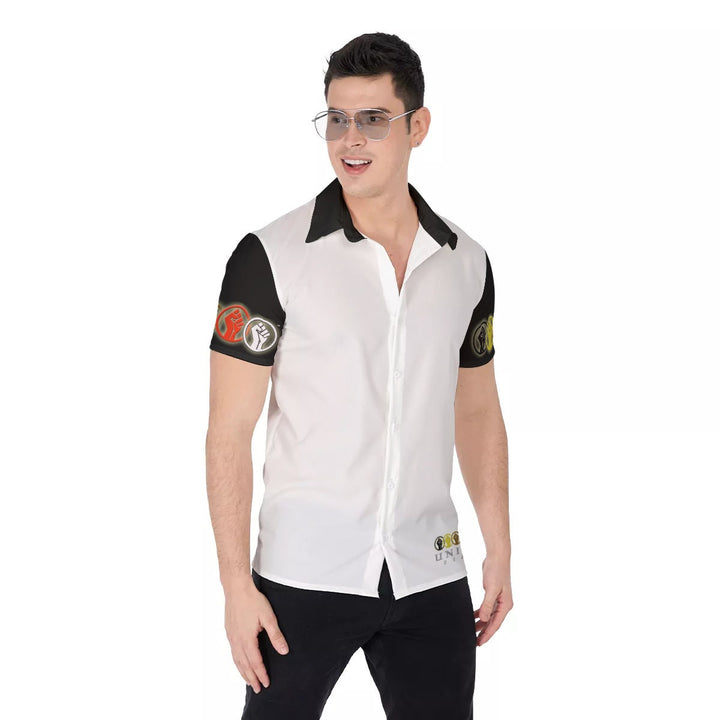 Unity Wear Black Short Sleeve Full Print White Button Up Shirt