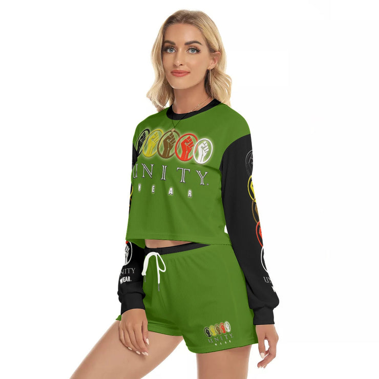 Unity Wear All-Over Print Women's Green Short Sweatshirt and Pants Suit