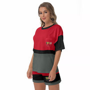 Unity Wear All-Over Print Women's Off-Shoulder Red, Black and Grey T-shirt Shorts Suit