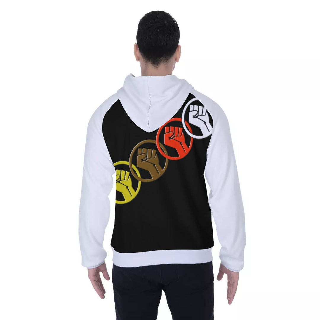 Unity Wear Black with White Sleeve Fleece Zip-Up Pouch Hoodie