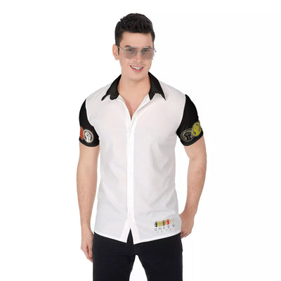 Unity Wear Black Short Sleeve Full Print White Button Up Shirt