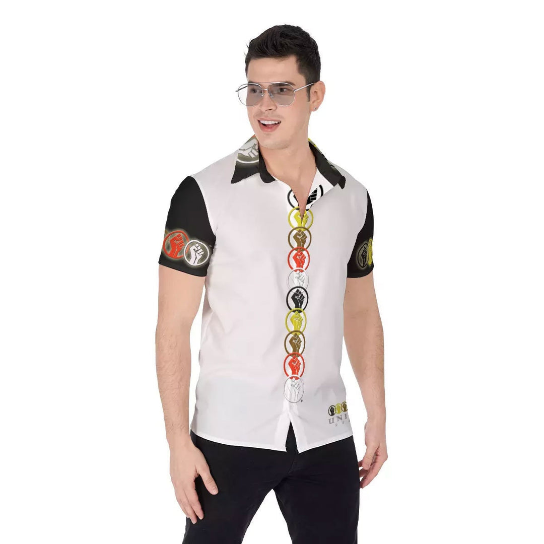 Unity Wear Black Short Sleeve White Full Print Button Up Shirt