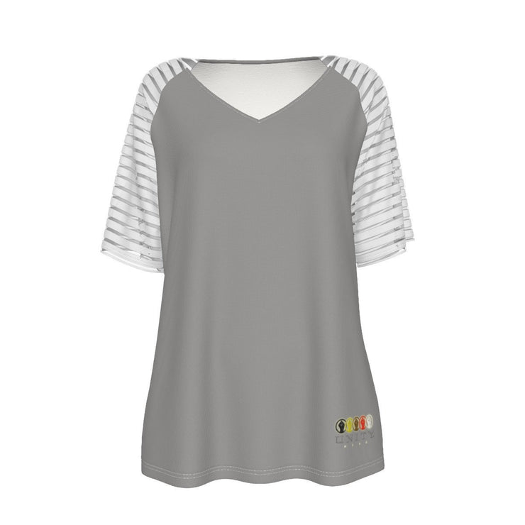 Unity Wear Women's Grey Deep V-Neck Raglan Sleeve T-Shirt