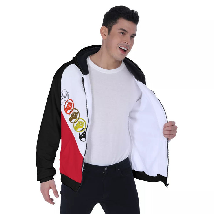 Unity Wear Men's Black, White and Red Heavy Fleece Raglan Zip Up Hoodie With Pocket