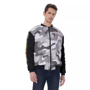 Unity Wear Grey and White Camouflage with Black Sleeves Men's Bomber Jacket
