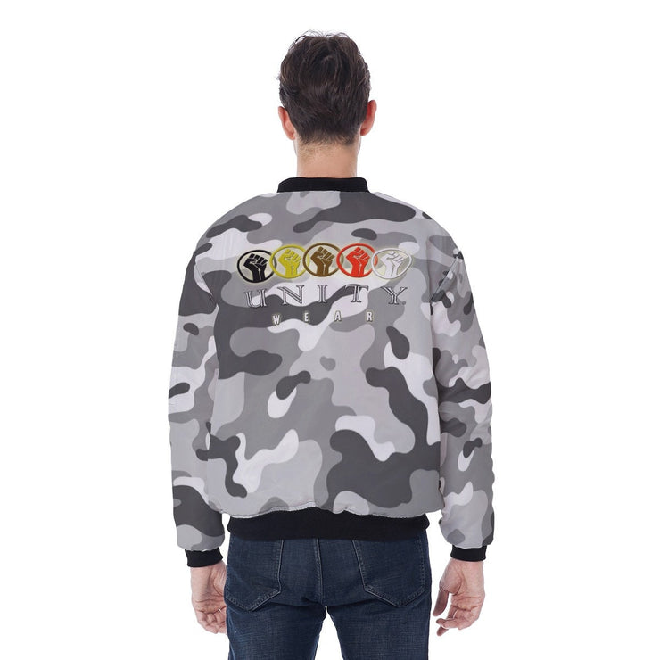 Unity Wear White and Grey Camouflage Print Men's Bomber Jacket