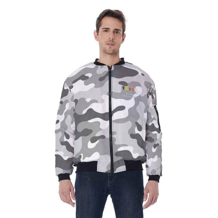 Unity Wear White and Grey Camouflage Print Men's Bomber Jacket