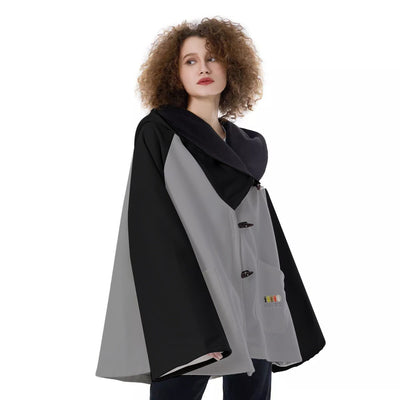 Unity Wear Grey Women's Black Sleeves and Black Hooded Flared Coat
