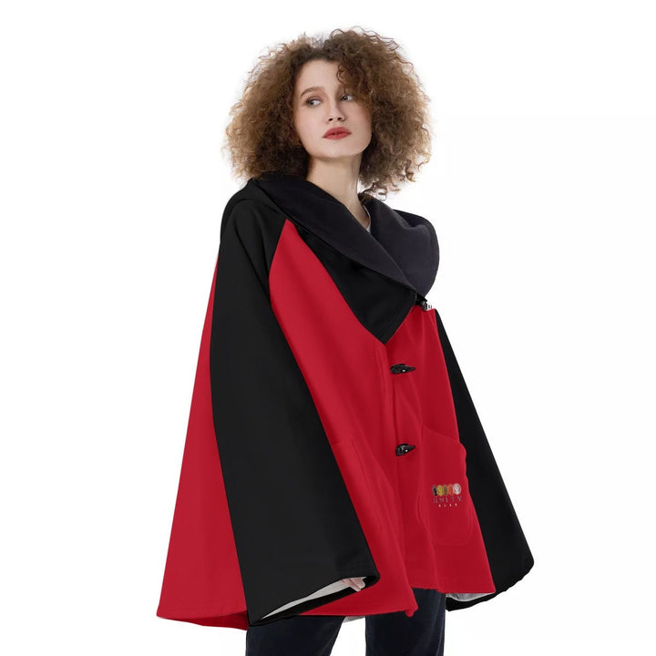 Unity Wear Women's Red with Black Sleeves and Black Hooded Flared Coat