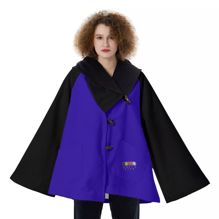 Unity Wear Women's Blue with Black Sleeves and Black Hooded Flared Coat