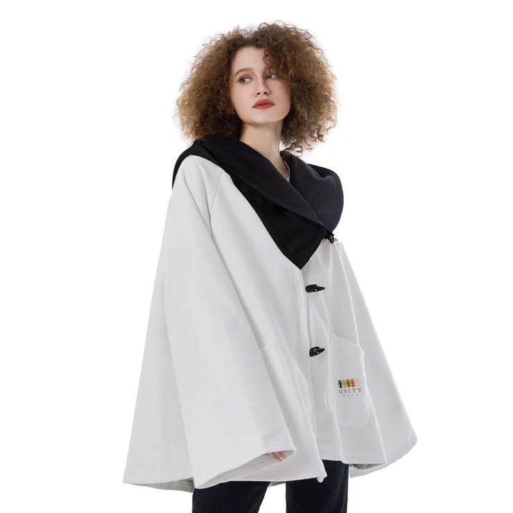 Unity Wear Women's White with Black Hooded Flared Coat