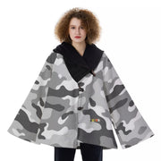 Unity Wear Women's Gey and White Camouflage Sleeves with Black Hooded Flared Coat