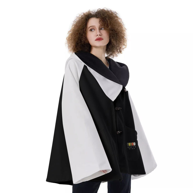 Unity Wear Women's Black and White Hooded Flared Coat