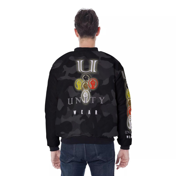 Unity Wear Cross Black Camouflage with Black Sleeves Men's Bomber Jacket