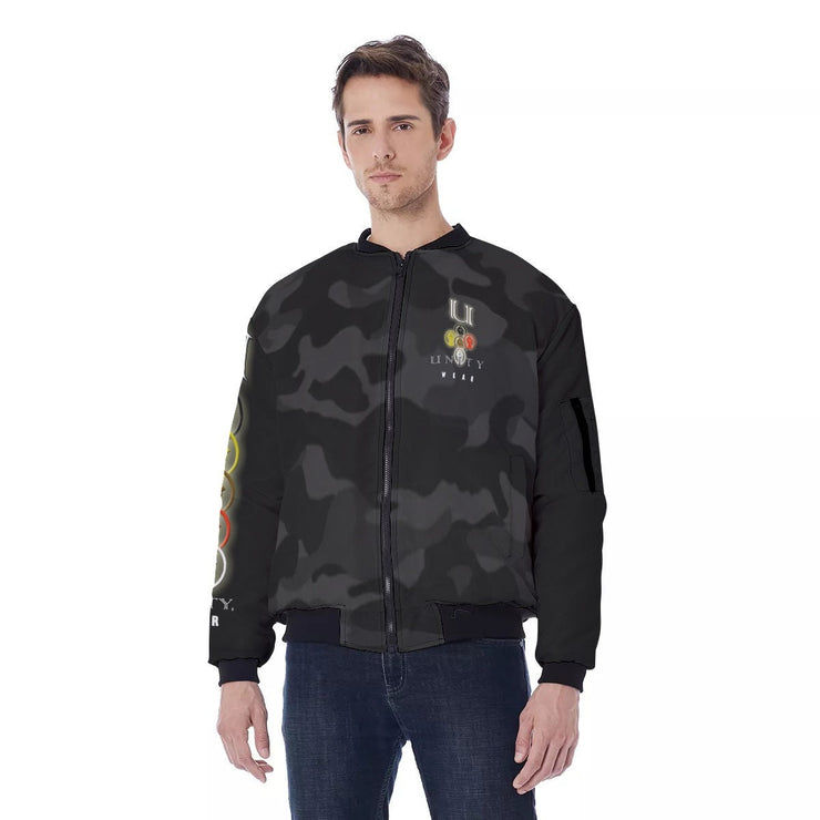 Unity Wear Cross Black Camouflage with Black Sleeves Men's Bomber Jacket