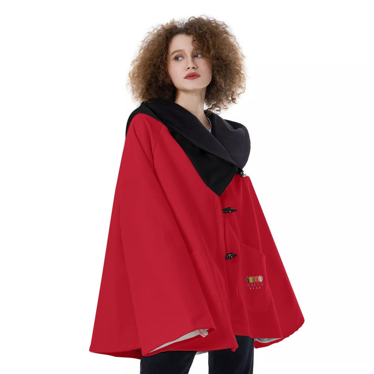Unity Wear Women's Red with Black Hooded Flared Coat