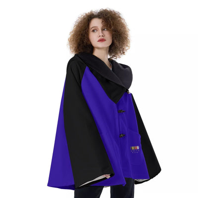 Unity Wear Women's Blue with Black Sleeves and Black Hooded Flared Coat