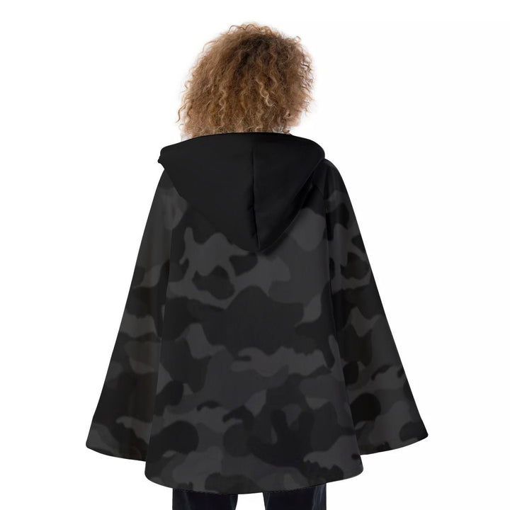 Unity Wear Women's Black Camouflage Black Hooded Flared Coat