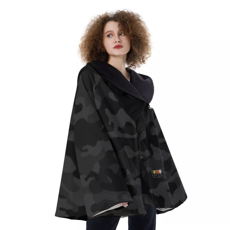 Unity Wear Women's Black Camouflage Black Hooded Flared Coat