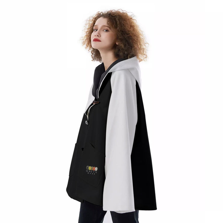 Unity Wear Women's Black and White Hooded Flared Coat