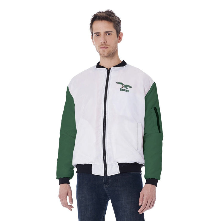 Men's Philadelphia White and Kelly Green Old School Eagles Bomber Jacket with Kelly Green Sleeves